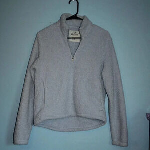 Hollister Faux Fur Pullover 1/4 Zip XS Light Blue With Pockets